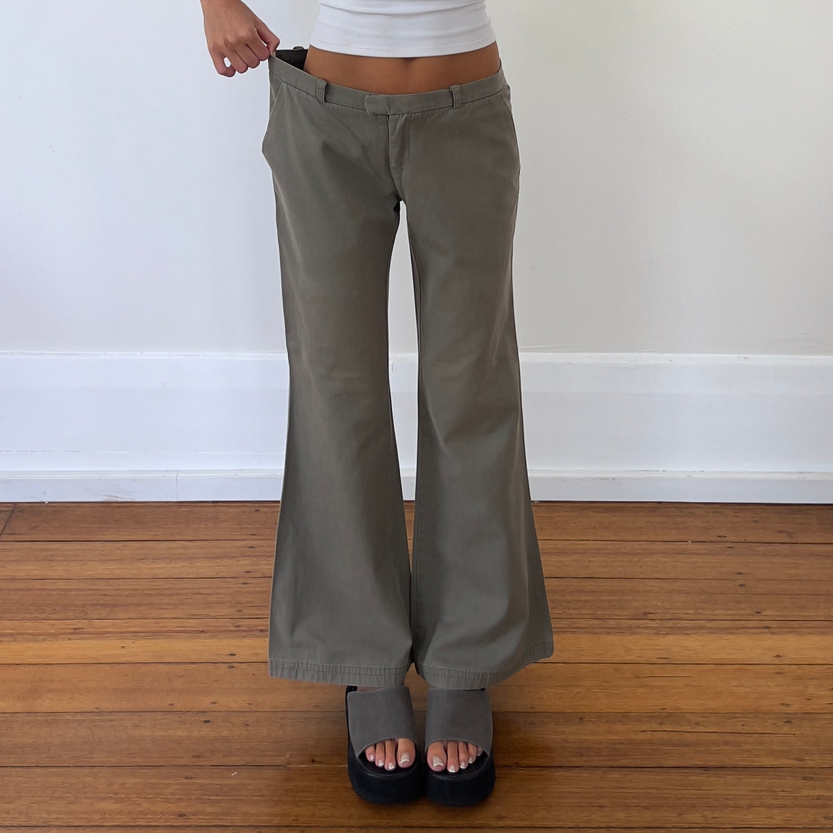 khaki low rise pants