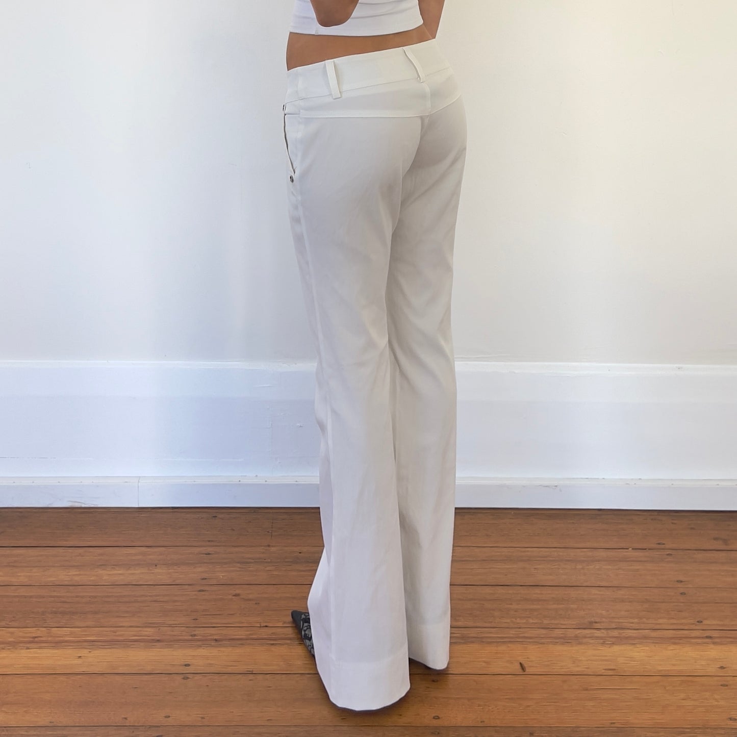 low rise white trousers