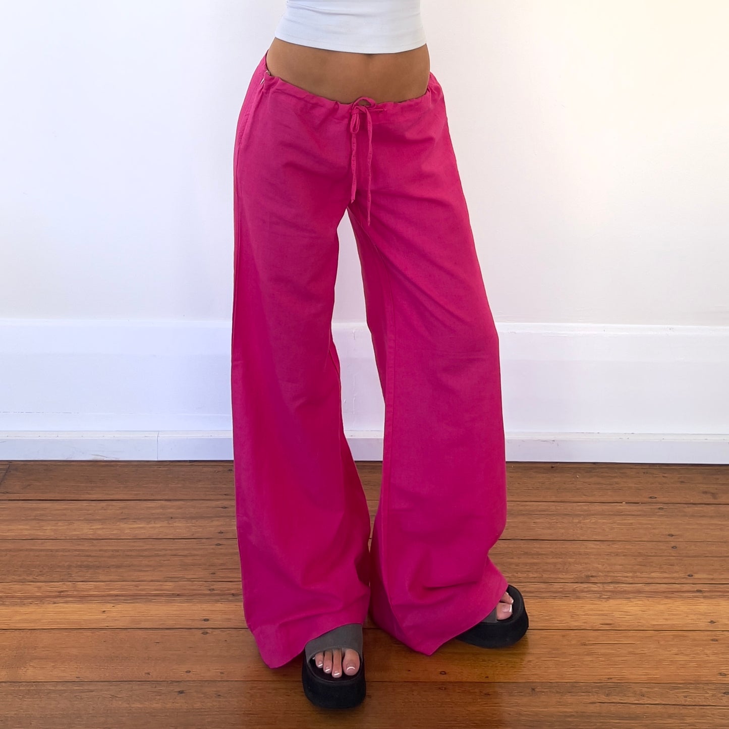 hot pink linen pants