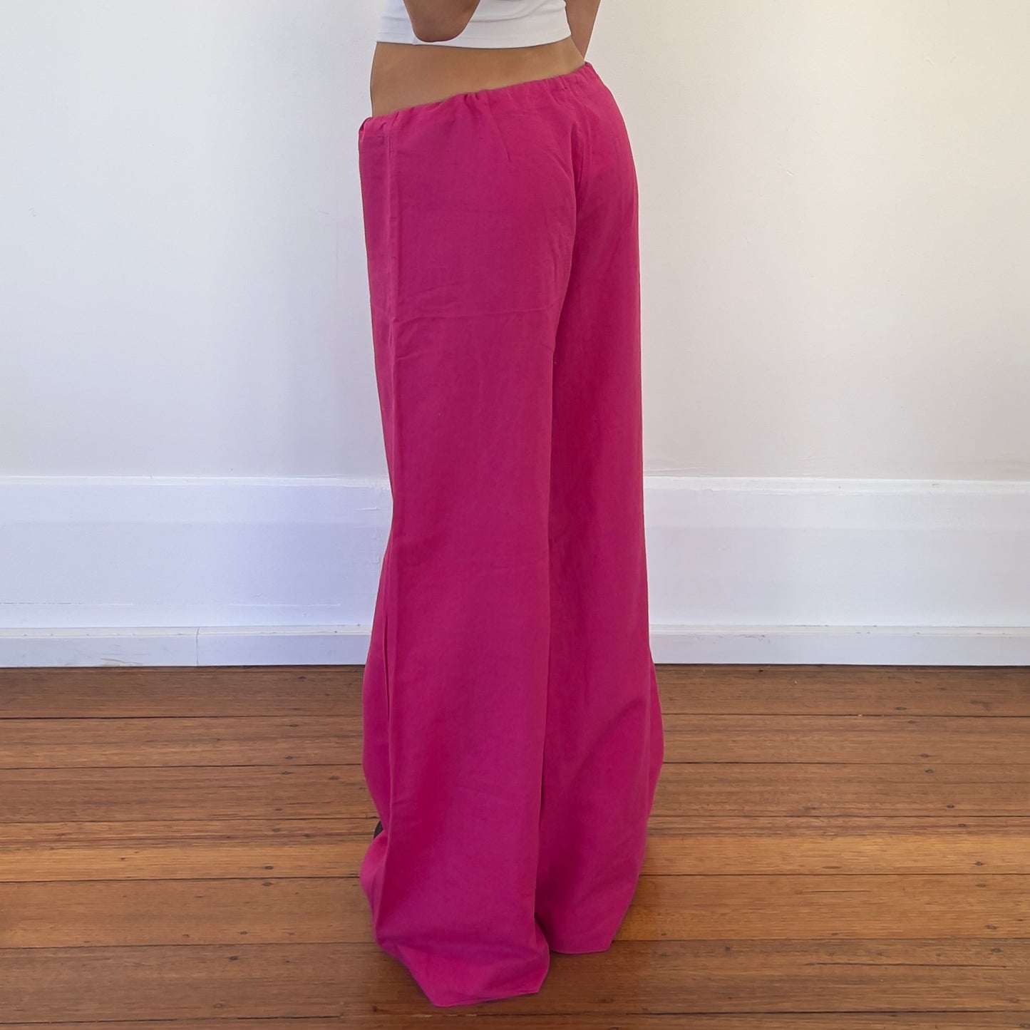 hot pink linen pants