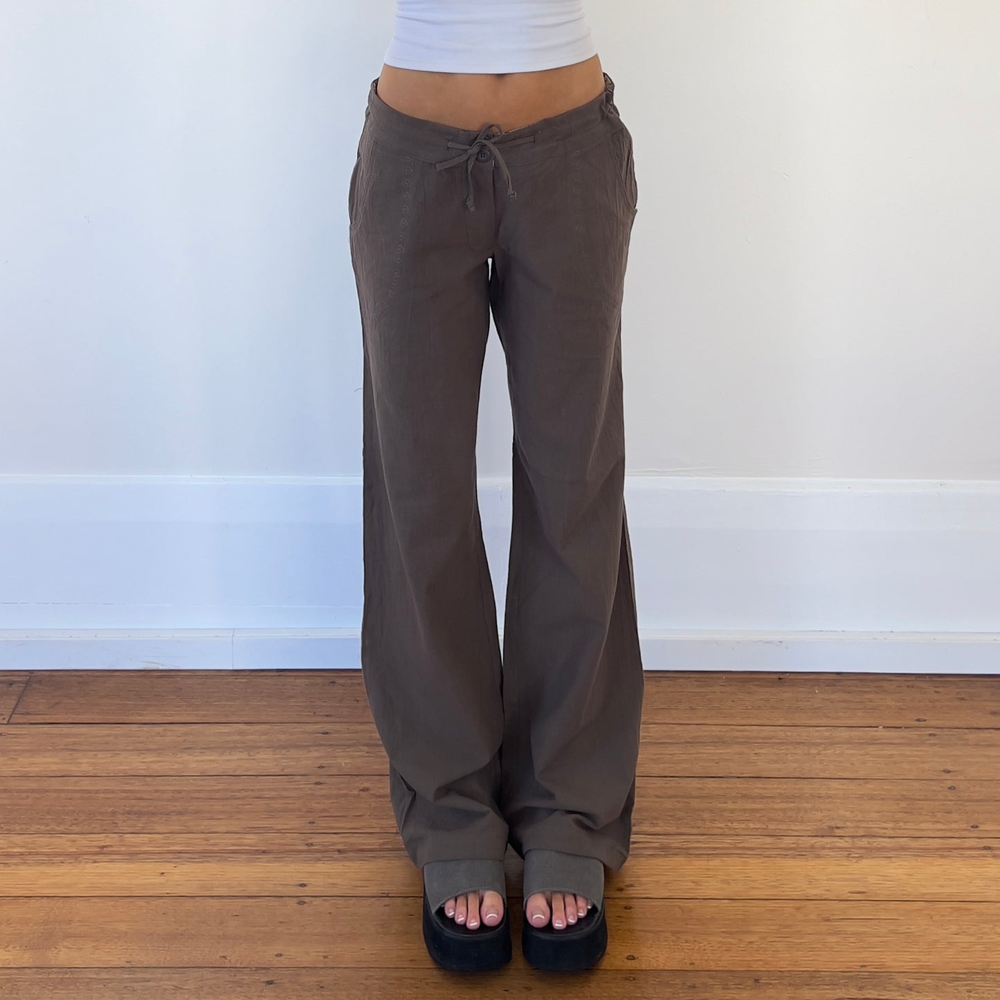 brown cotton tie pants