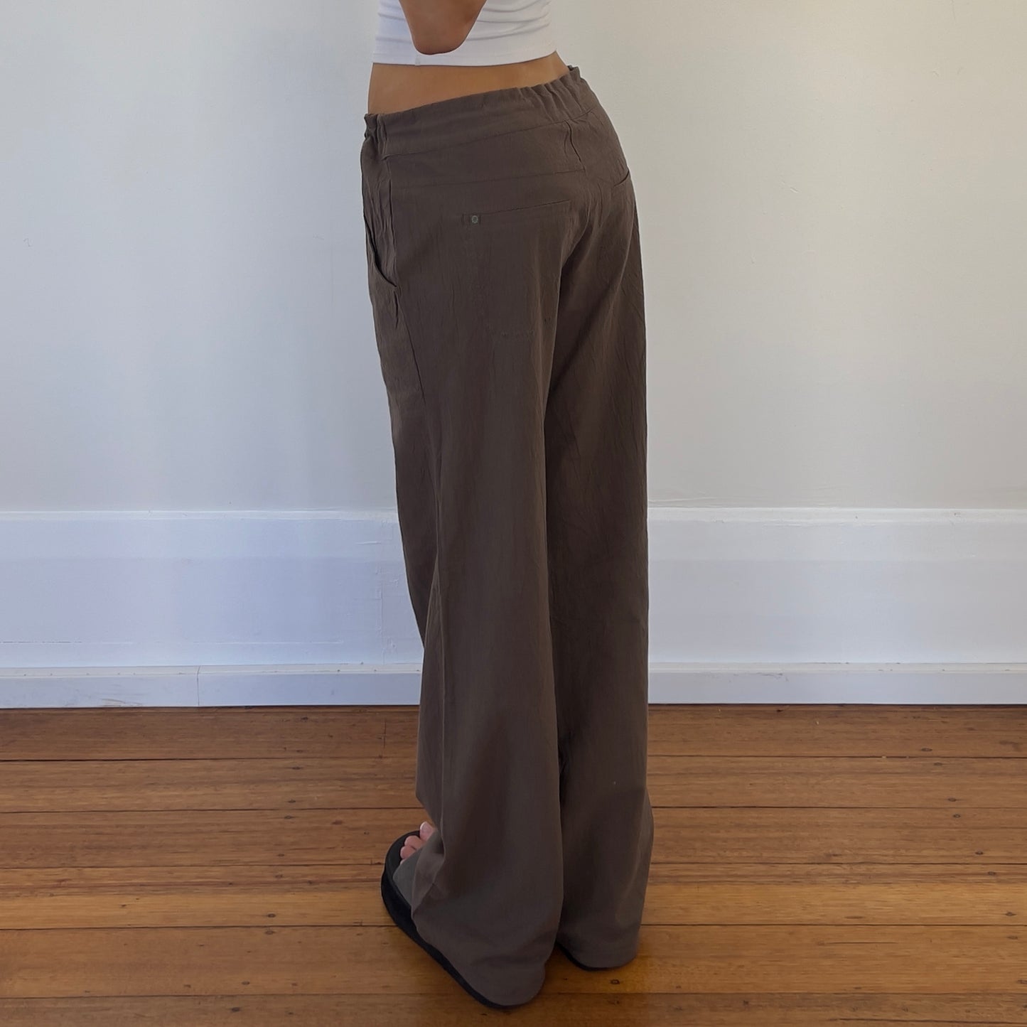 brown cotton tie pants