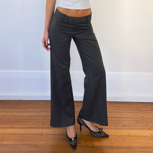 grey flared trousers