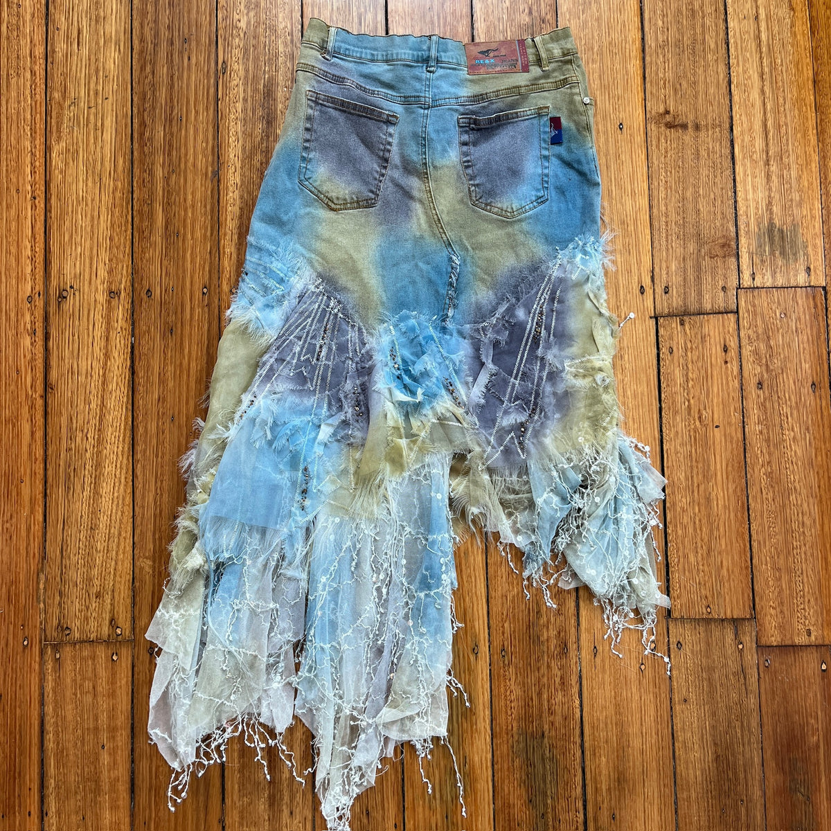 sequin beaded lace midi skirt
