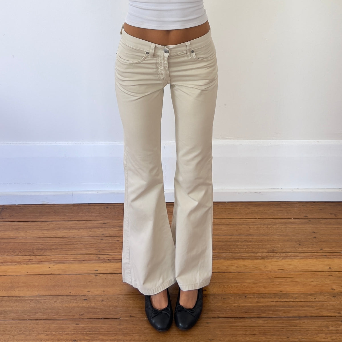 beige flared pants