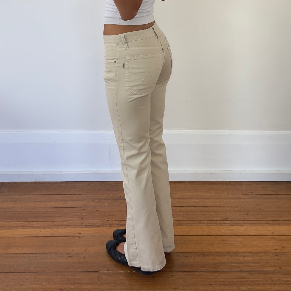 beige flared pants