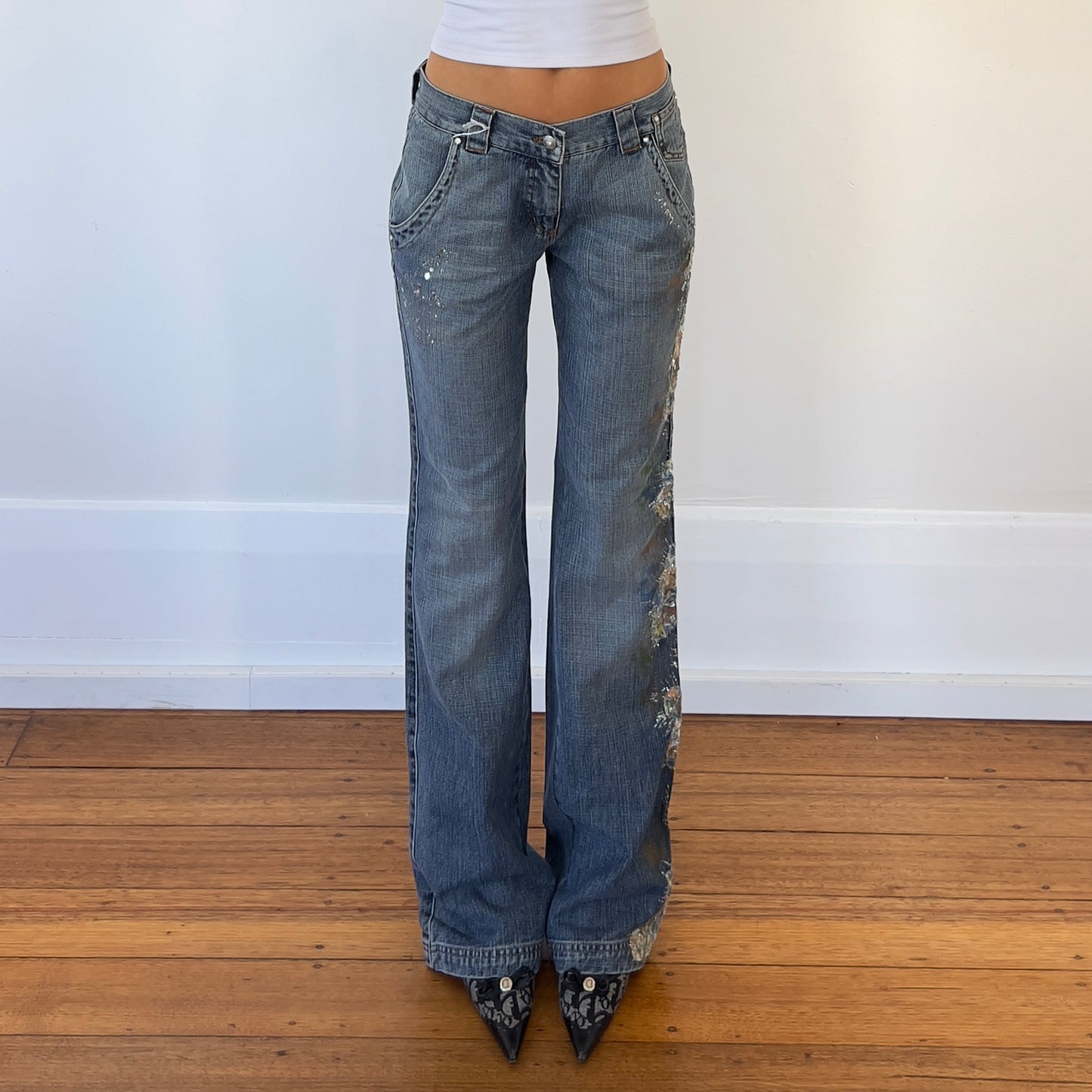 sequin/lace design jeans