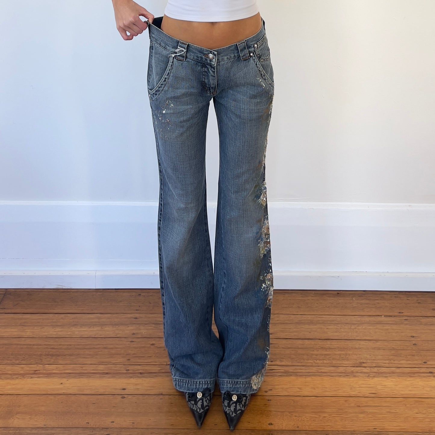 sequin/lace design jeans