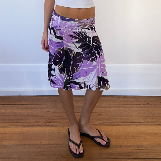 purple graphic midi skirt