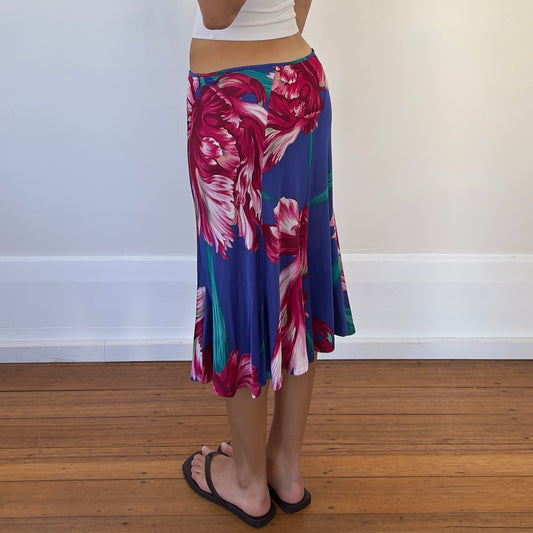 slinky floral midi skirt