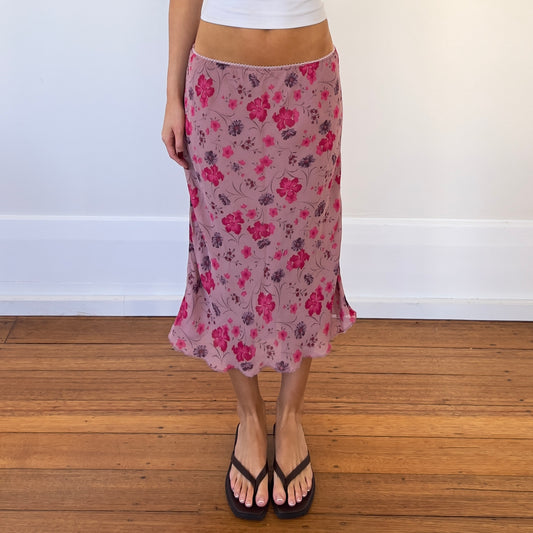 pink floral midi skirt