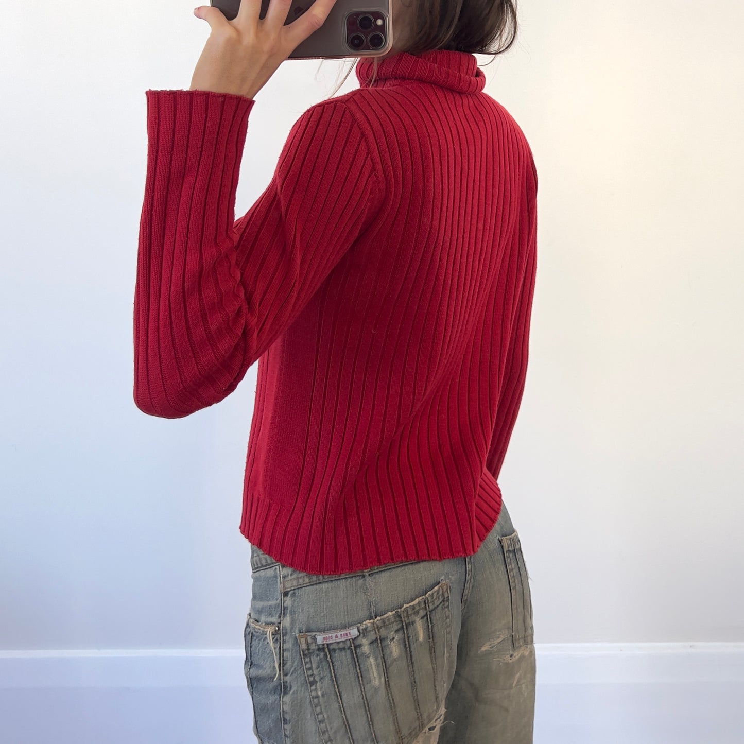 red zip-up knit