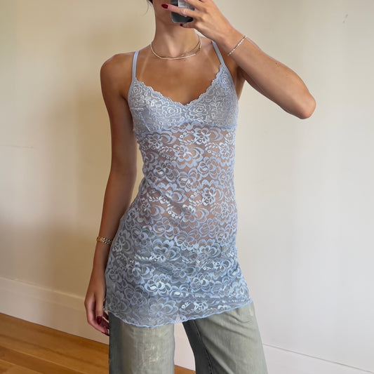 grey blue lace mini dress