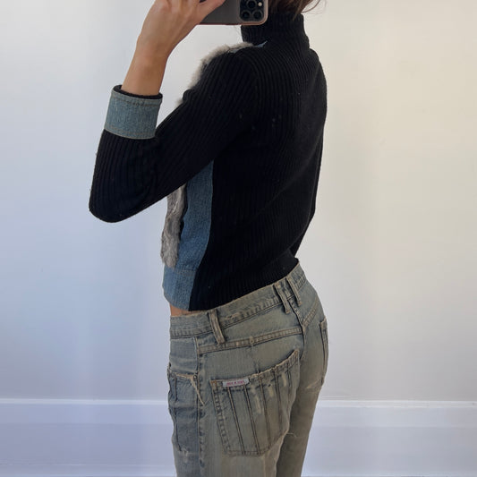 wool/fur zip up sweater