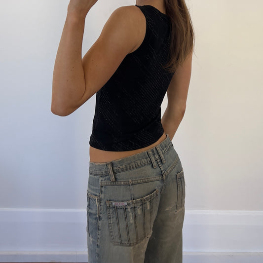 black sparkle boat neck tank