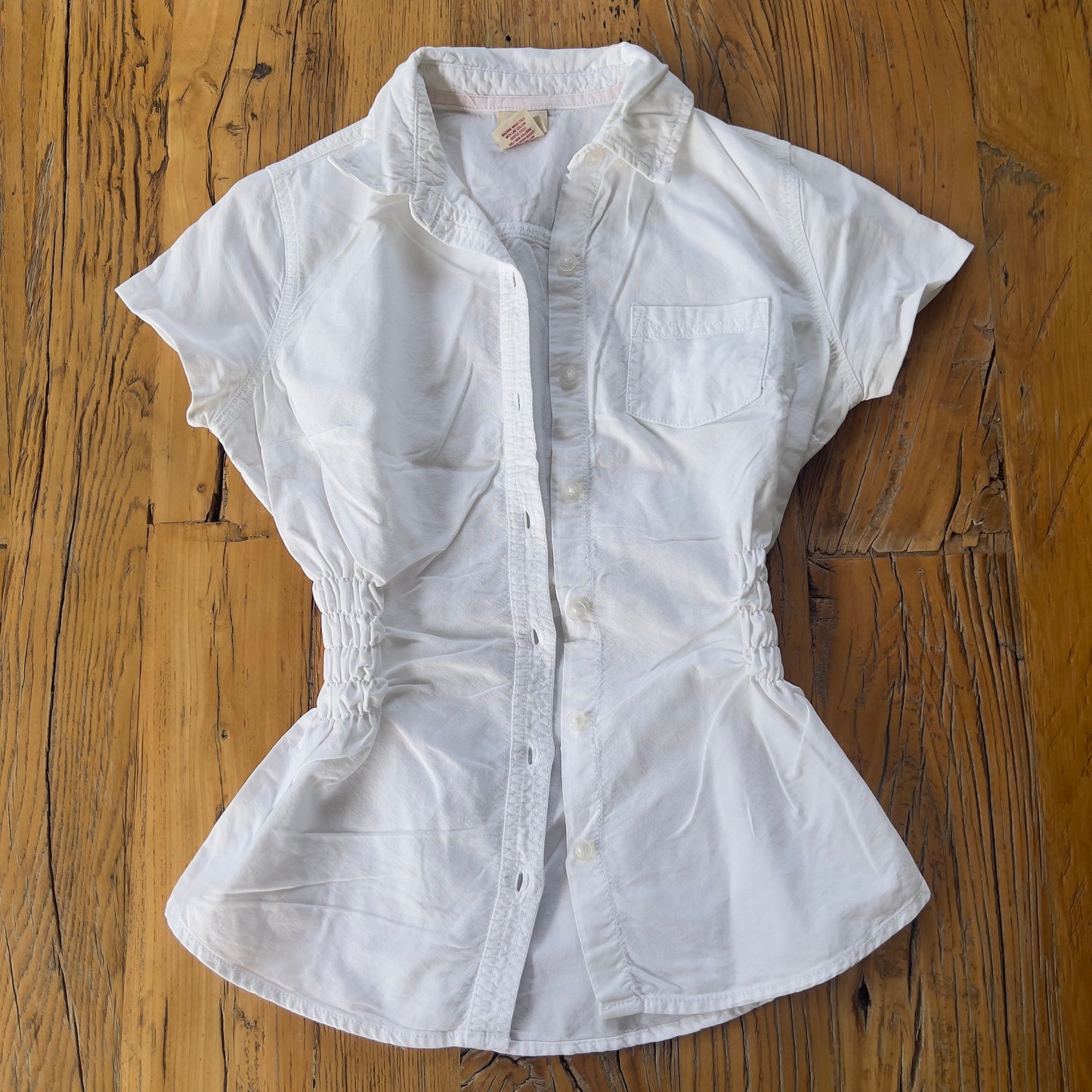 white reworked ruched shirt