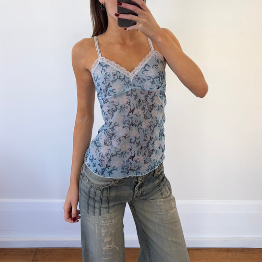 blue graphic mesh cami