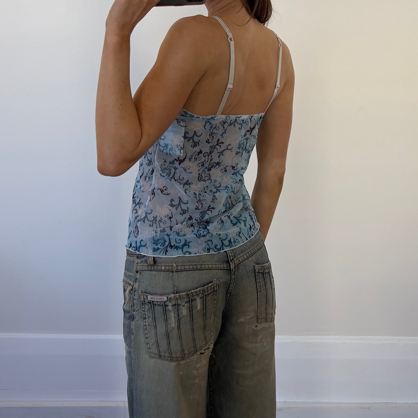 blue graphic mesh cami