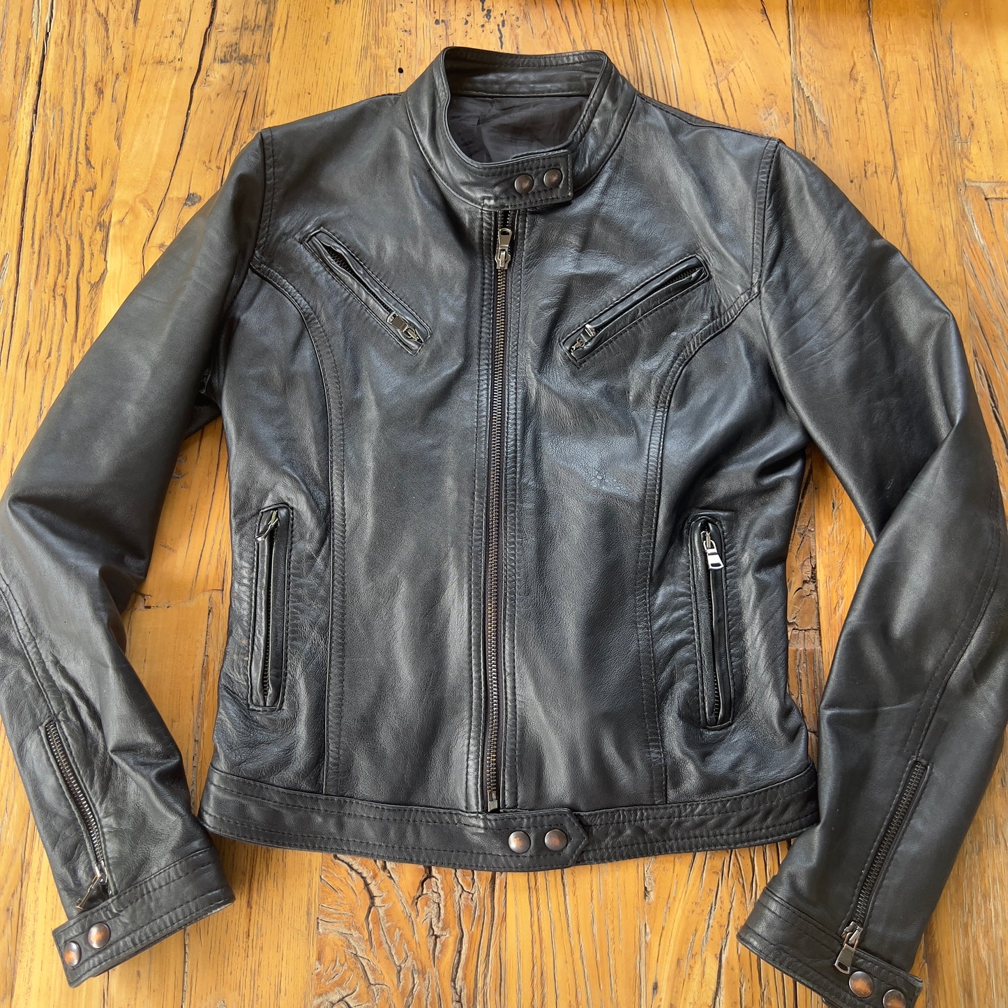 black moto style Italy made leather jacket