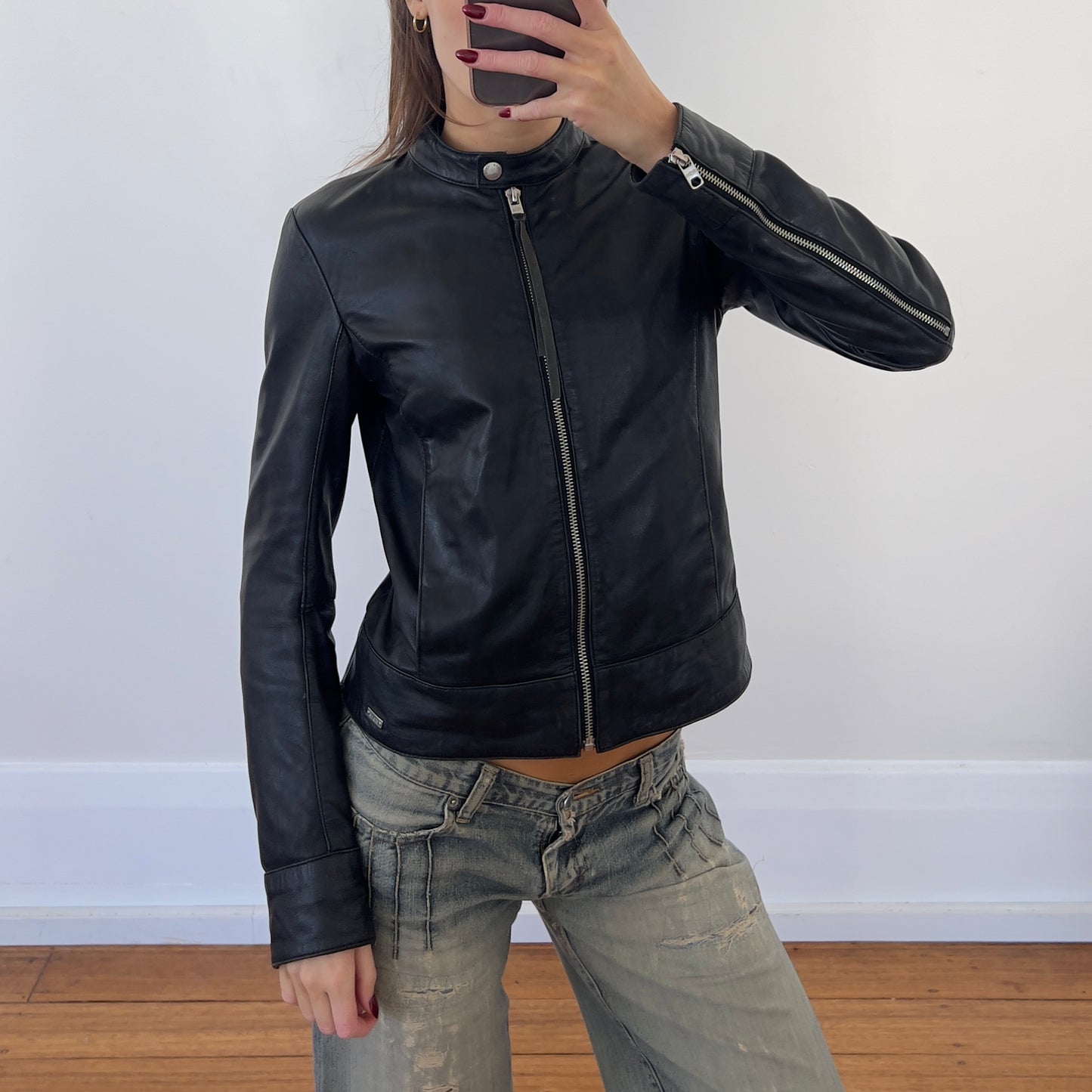 black Italian leather moto jacket