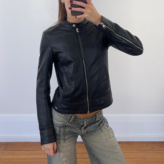 black Italian leather moto jacket