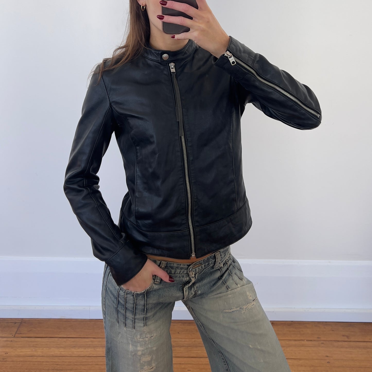 black Italian leather moto jacket