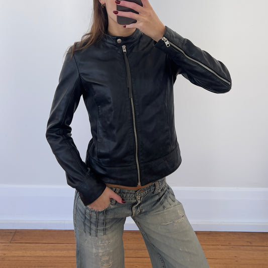 black Italian leather moto jacket