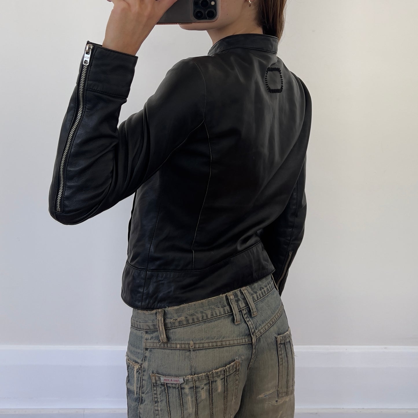 black Italian leather moto jacket