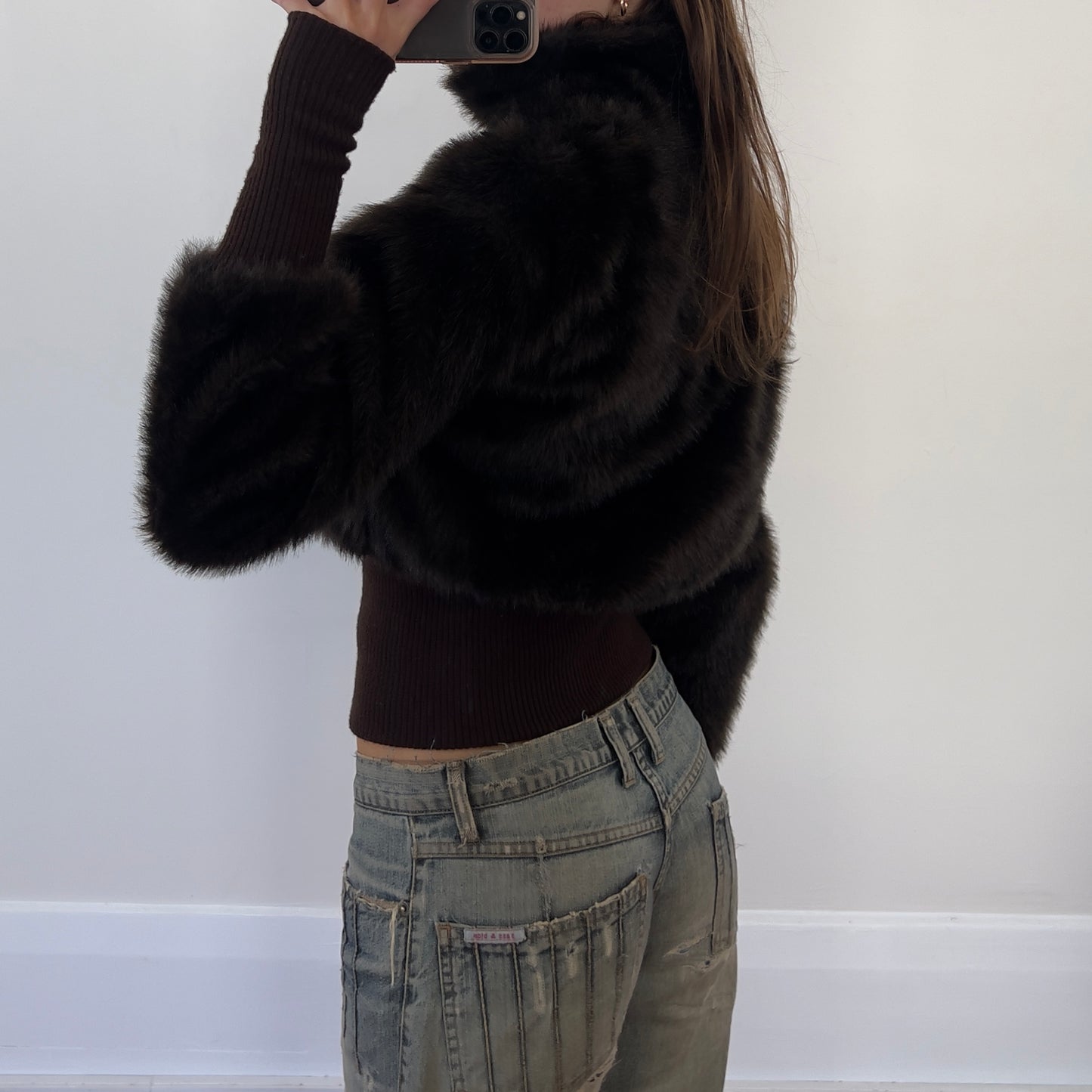 brown faux fur jacket