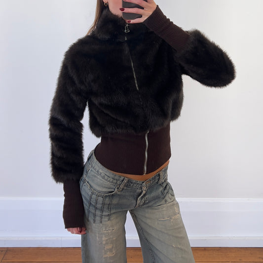 brown faux fur jacket