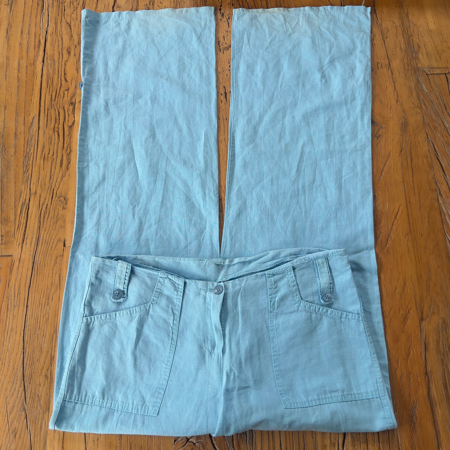wide leg blue linen pants