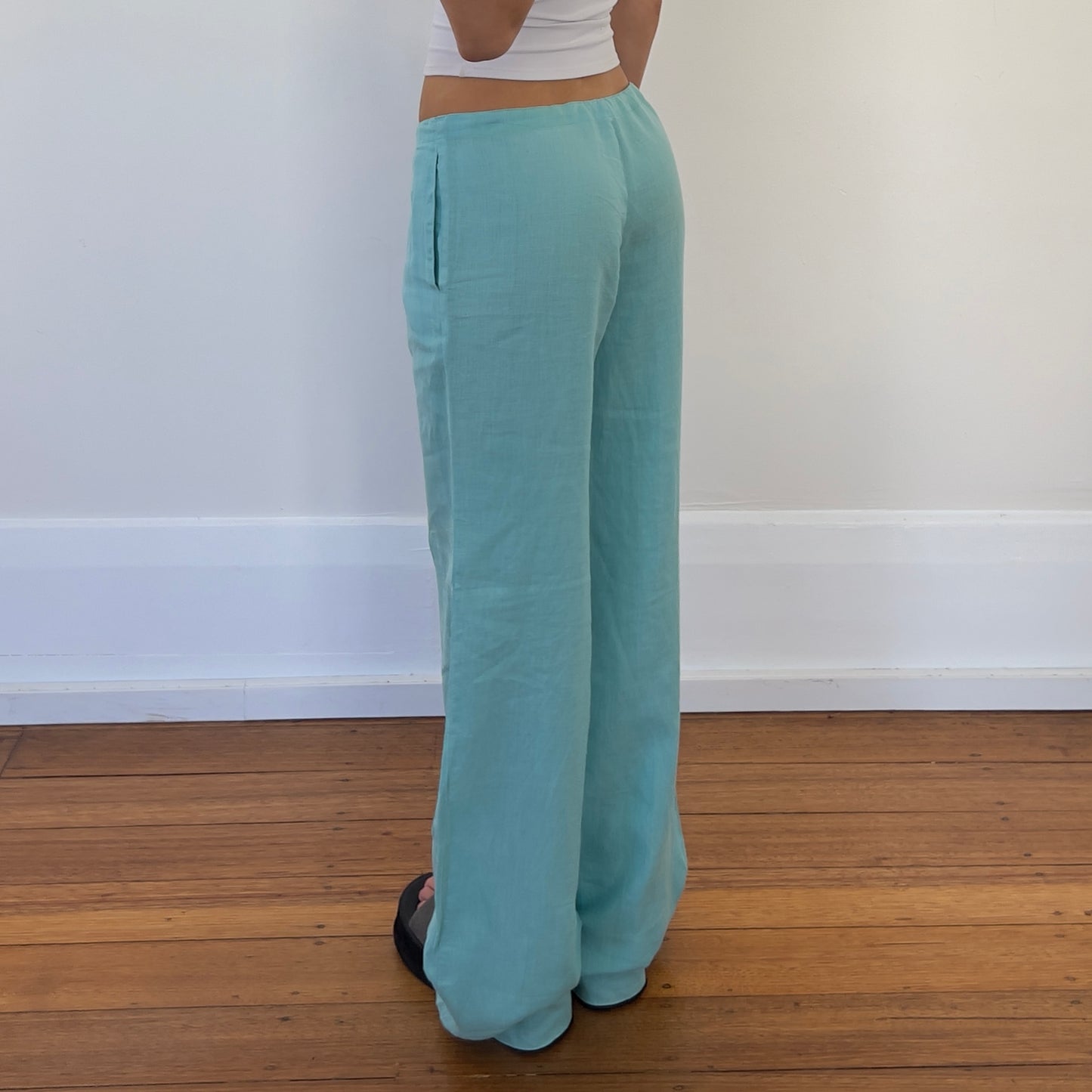 blue linen pants