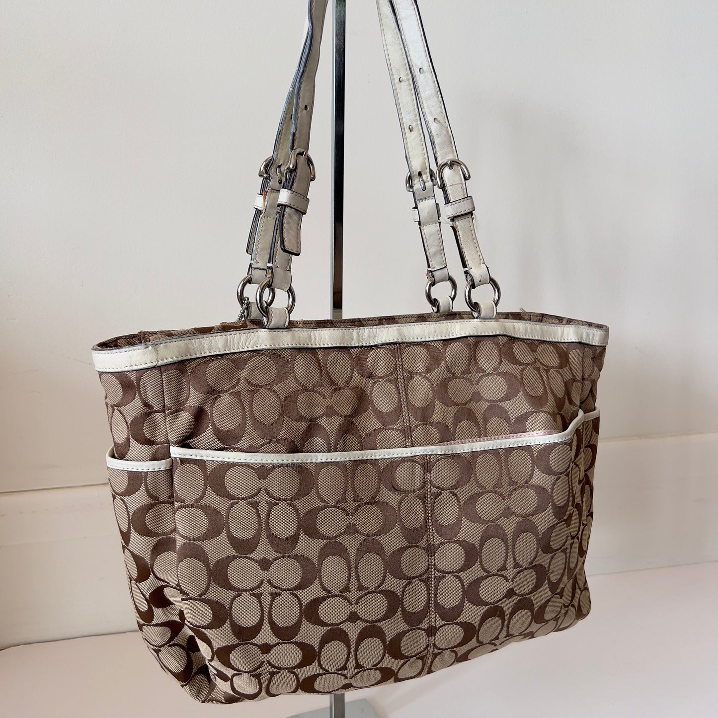 white signature Coach tote bag