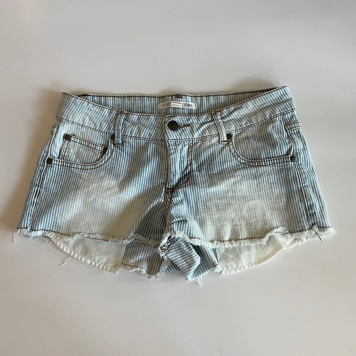 denim stripe mini shorts