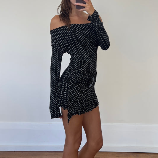 off shoulder long sleeve midi dress