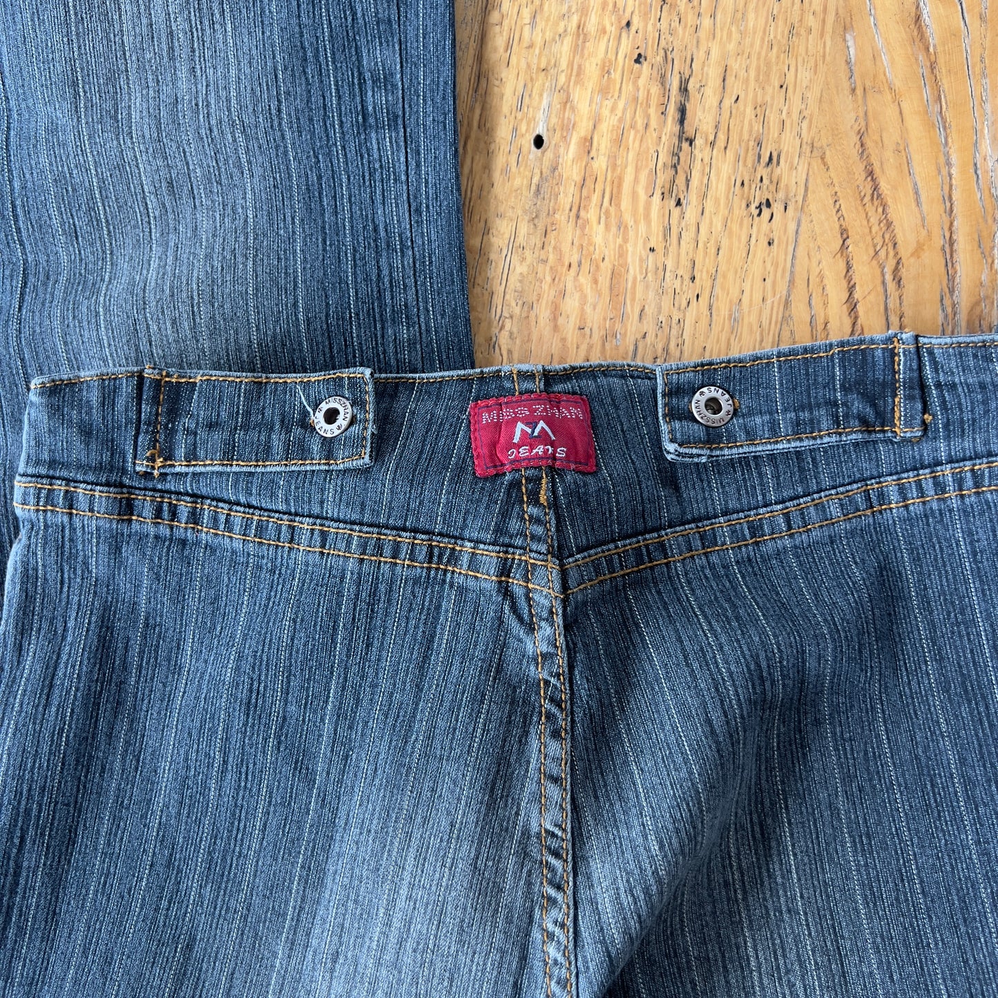 pinstripe denim jeans