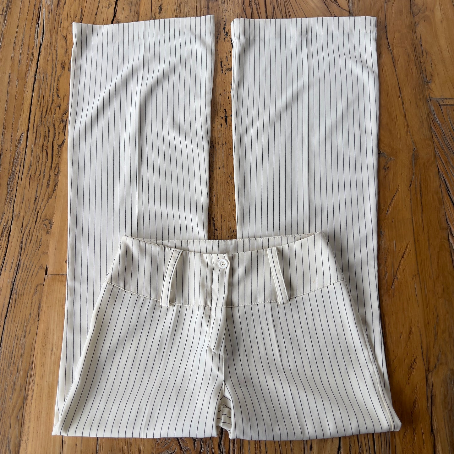 cream pinstripe trousers