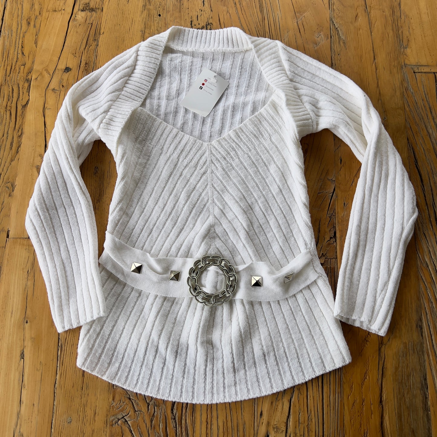 white ribbed knit long sleeve