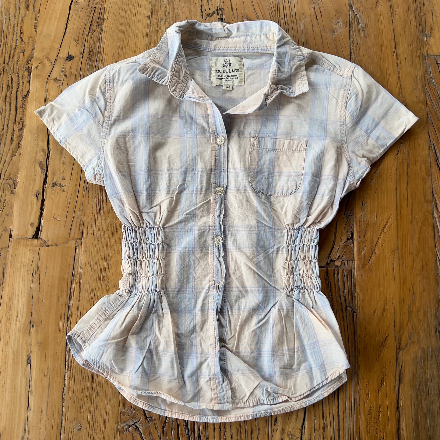 plaid reworked ruched shirt