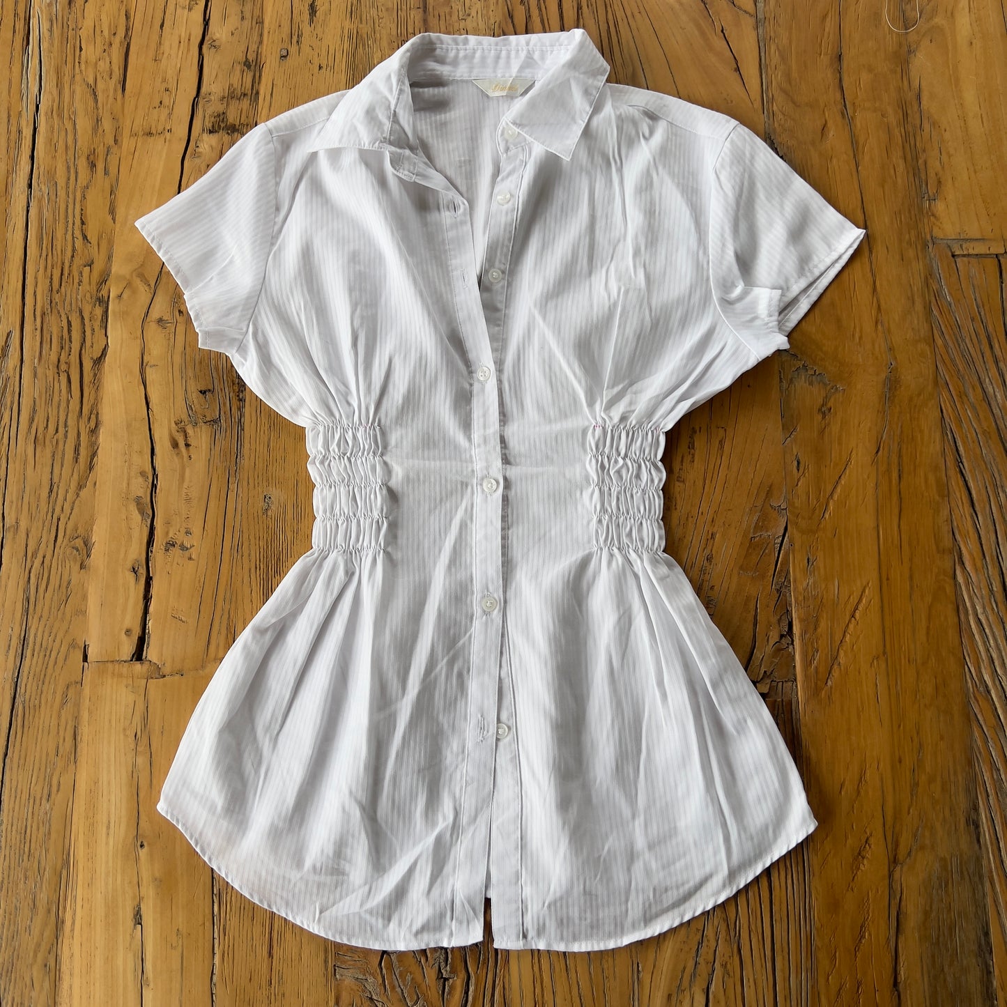 white reworked ruched shirt