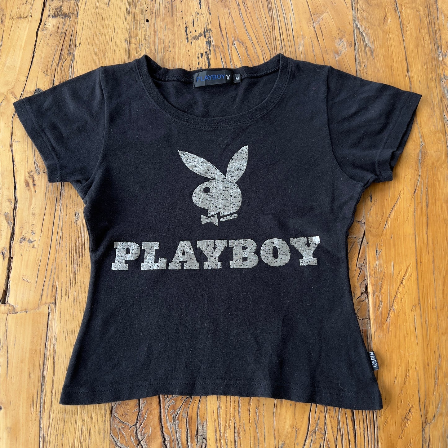 black/silver Playboy baby tee
