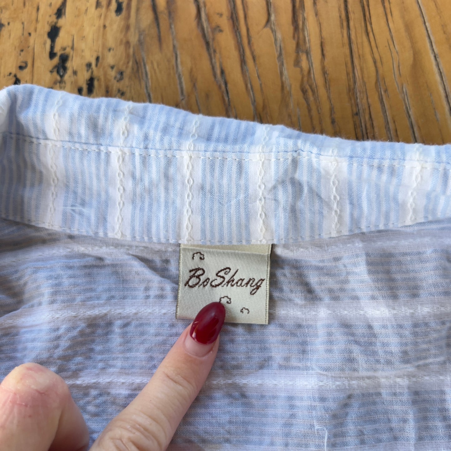 blue ruched reworked shirt