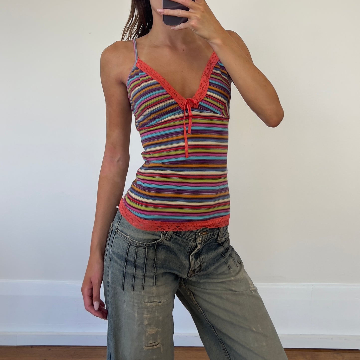 stripe lace cami