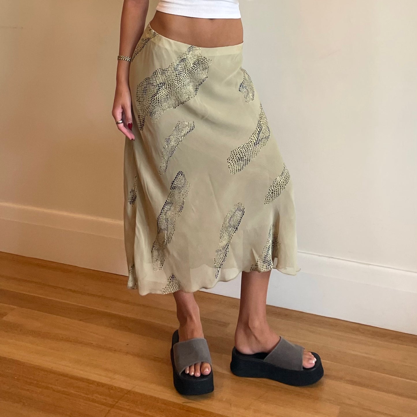 90s snake print midi skirt