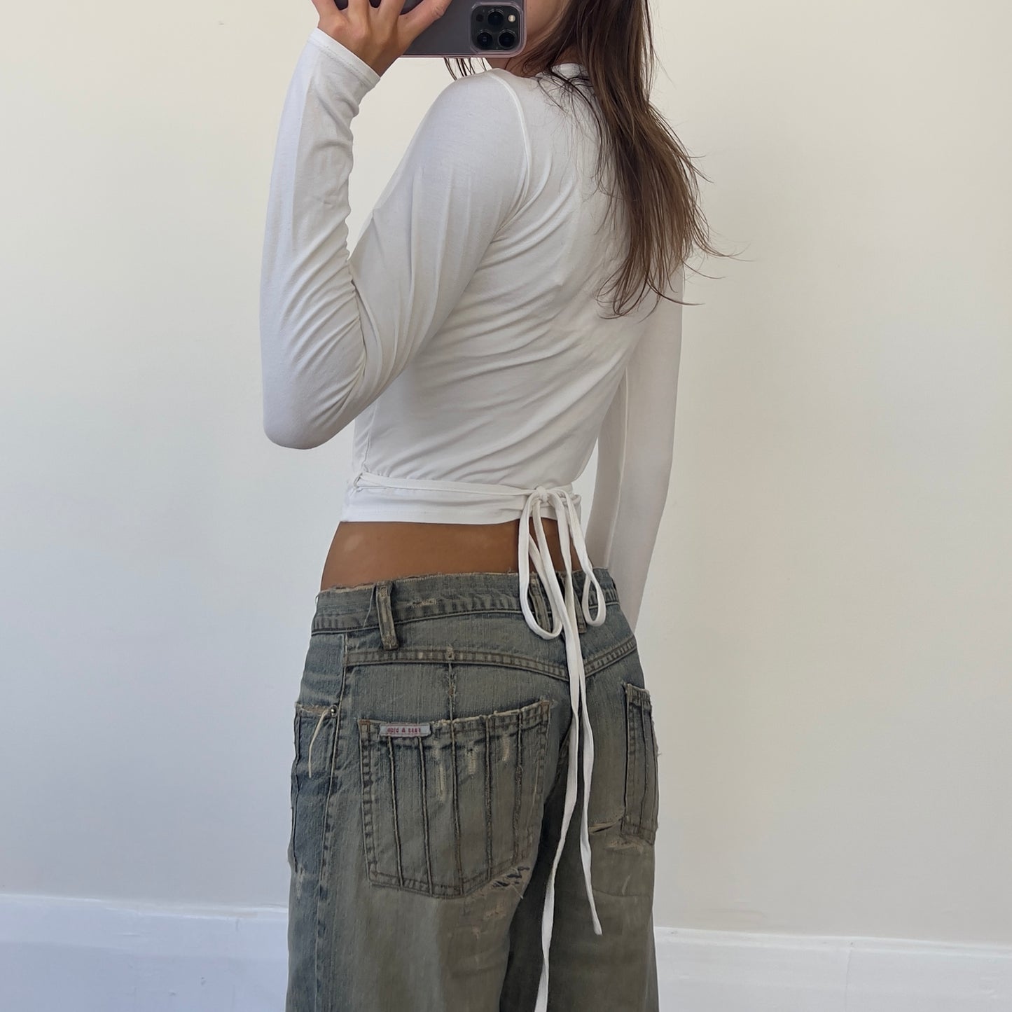 white wrap long sleeve top