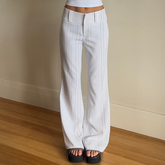 white pinstripe trousers