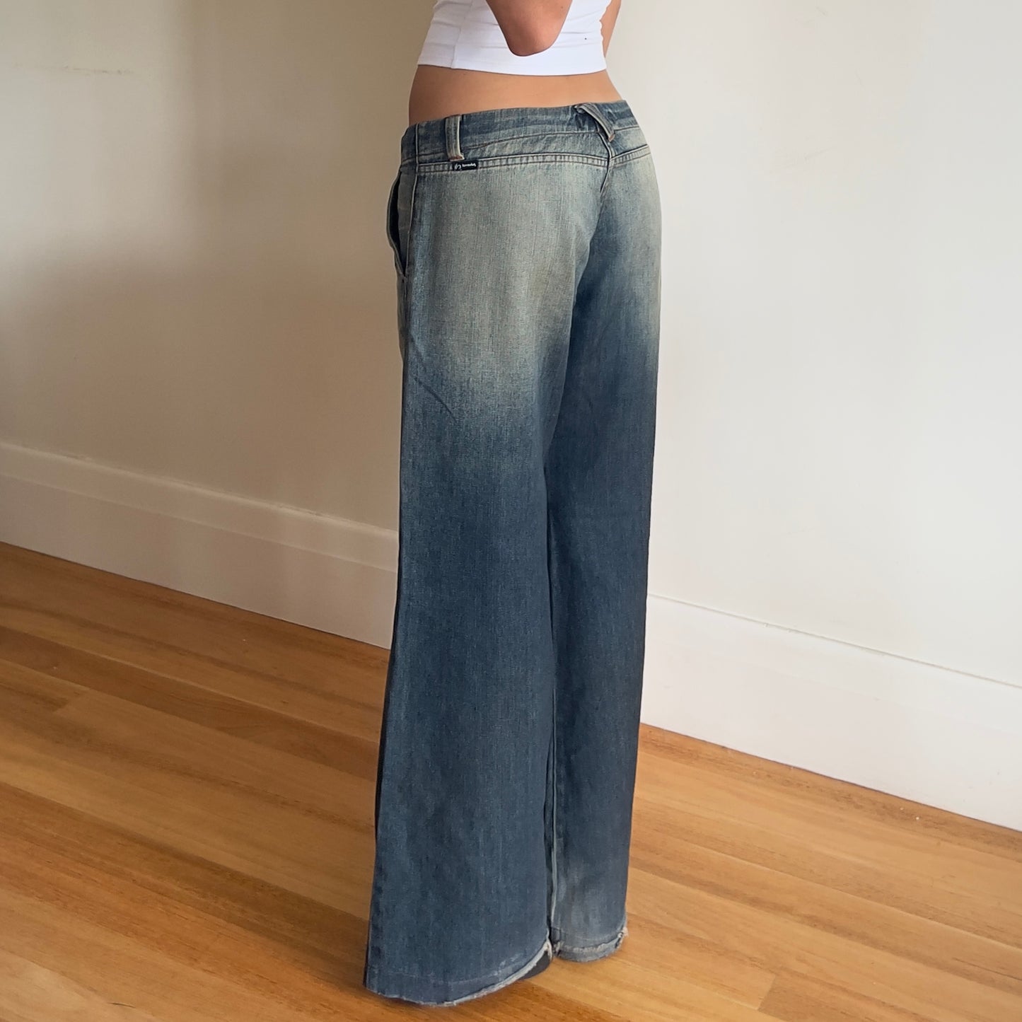 low rise acid wash jeans