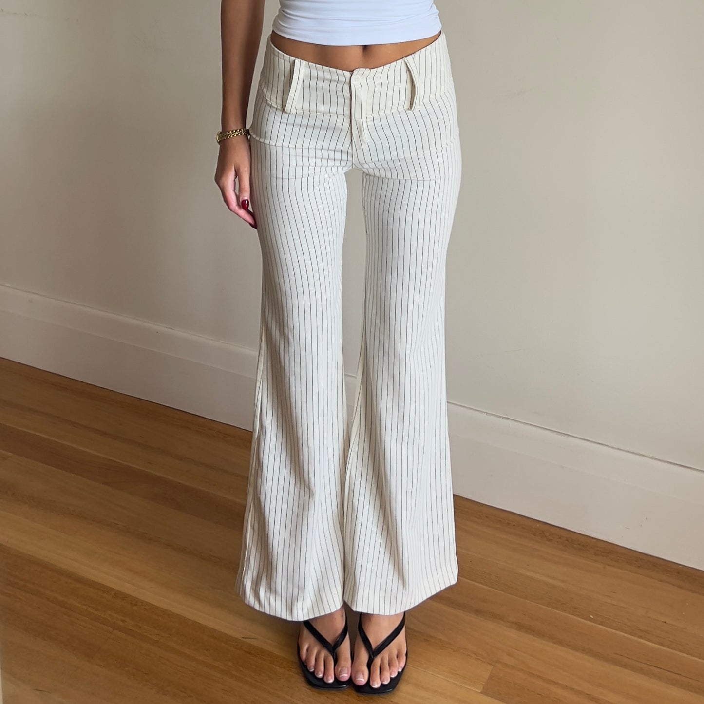 cream pinstripe trousers