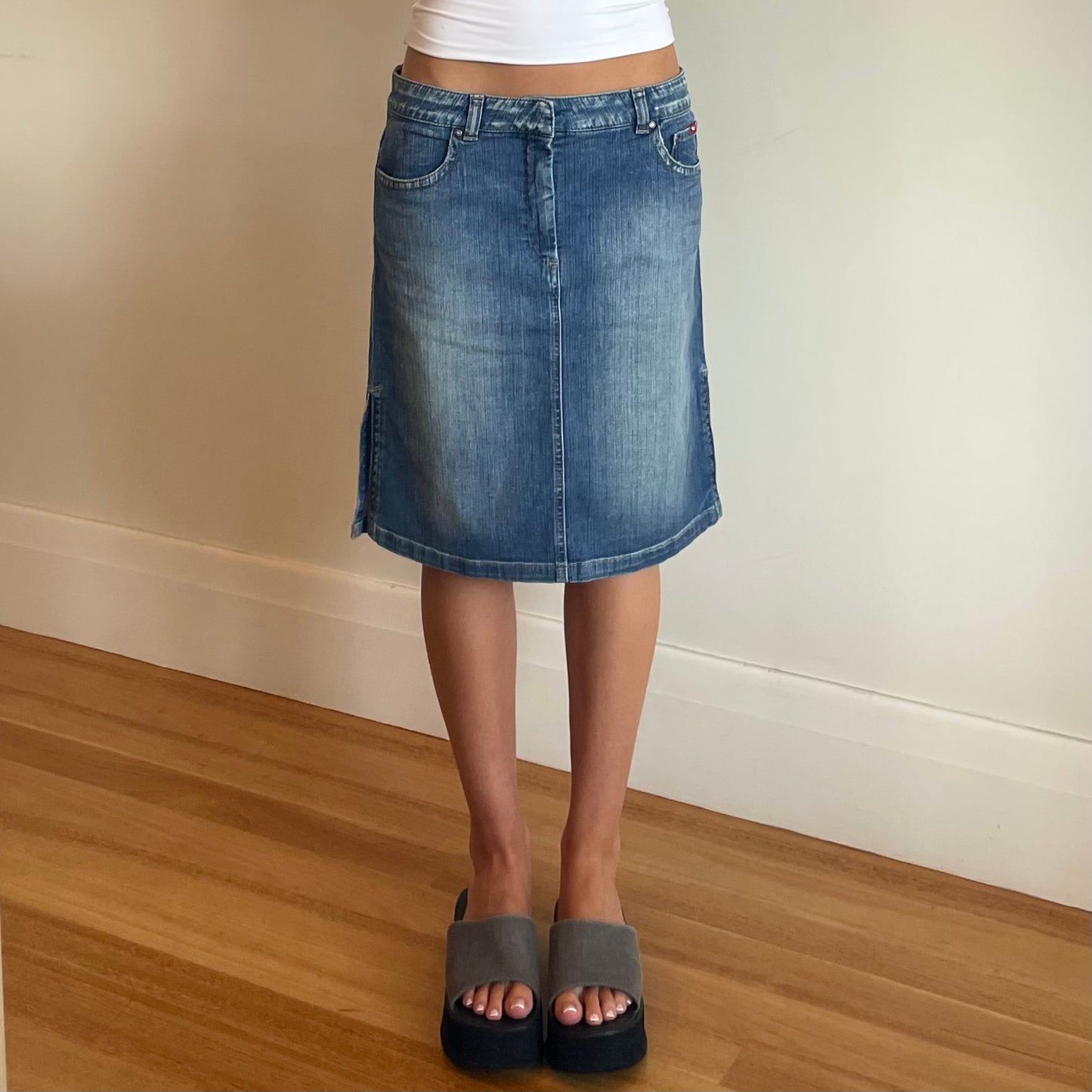 y2k denim midi skirt