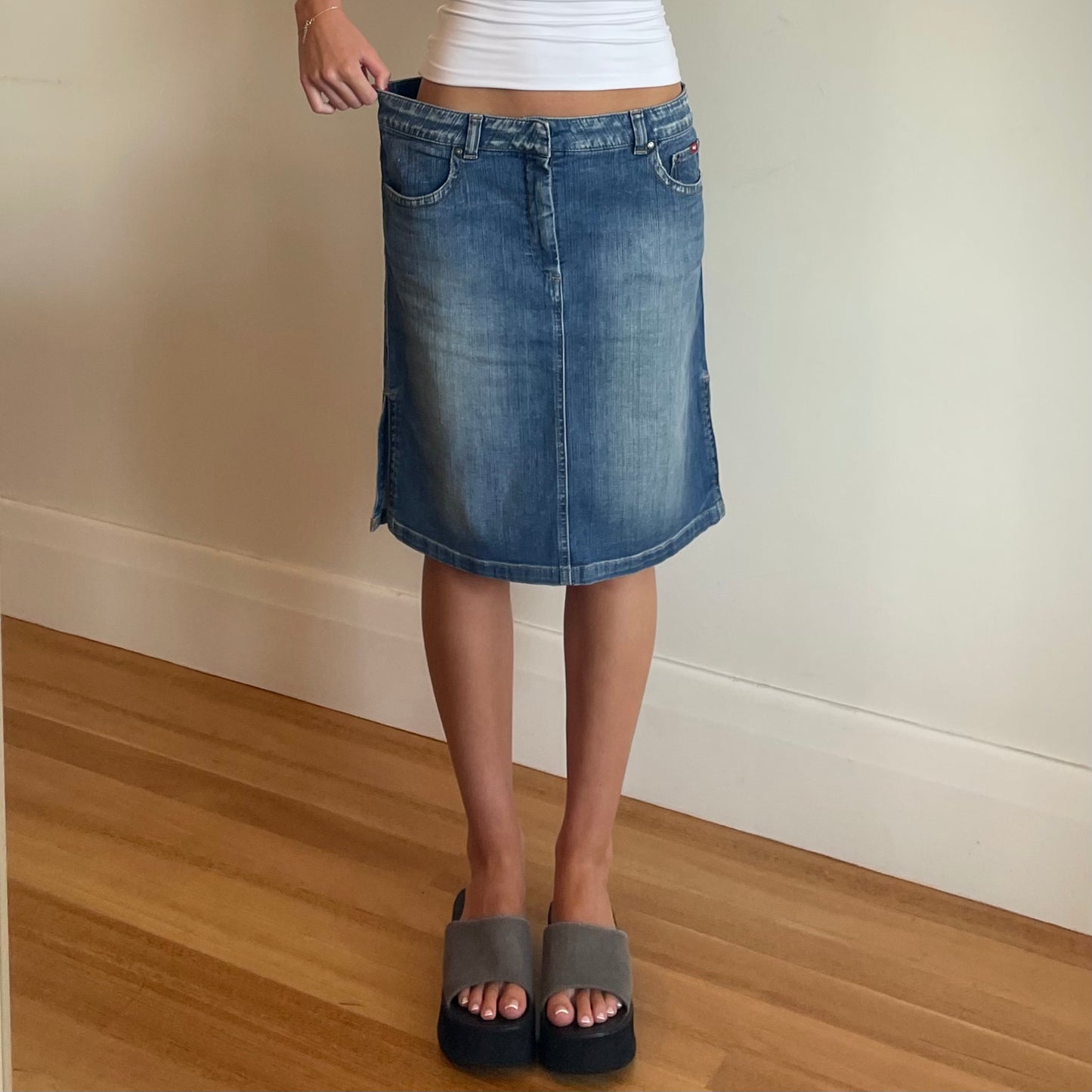 y2k denim midi skirt